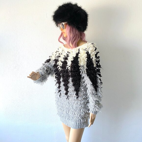 Vintage Fuzzy Sweater Loop Knit Sweater Fluffy Sweater Shaggy Sweater 80s Retro - Picture 4 of 11